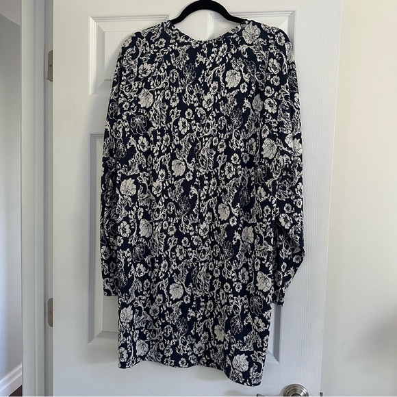 Size L Zara Jacquard Navy Blue Long Sleeve Dress - Picture 3 of 5